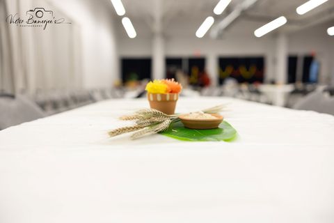 A festively decorated table setting at Poush Parbon 2026